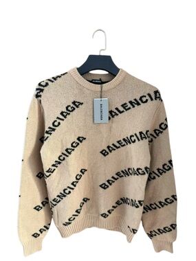 🚩steal Balenciaga Men's Beige Logo Crewneck Sweater